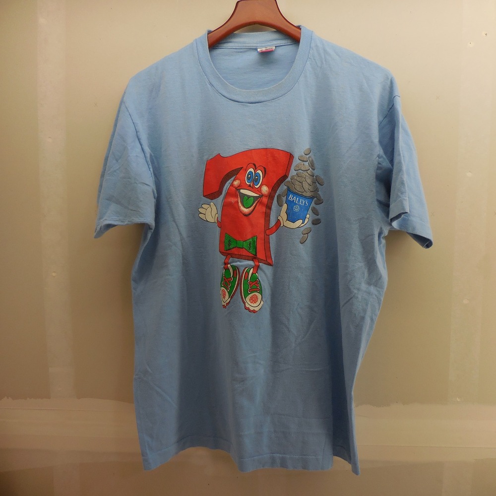 Vintage Ballys Casino Lucky 7 T Shirt Blue Fruit of the Loom XL Made in USA 90s